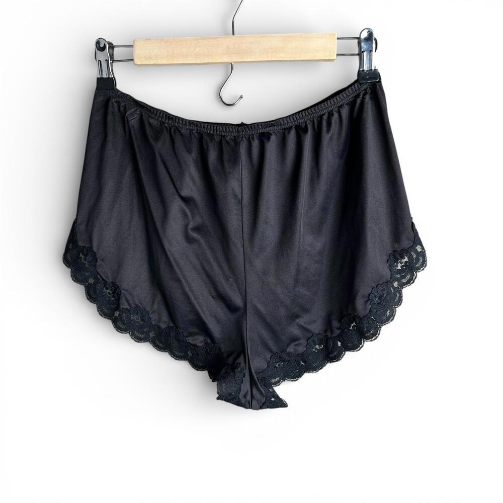 Vintage Lorraine Black Satin Lace-Trim Sleep Shorts